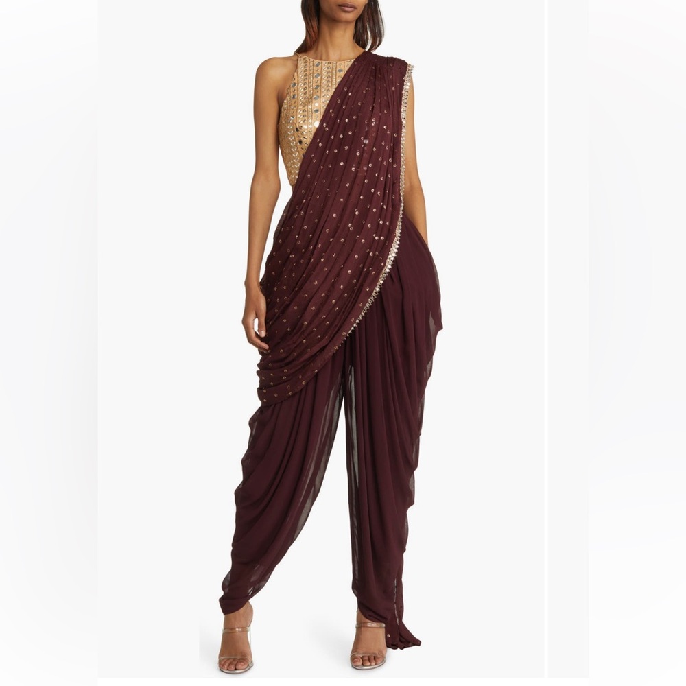 Sani Tara Dhoti Dress Burgundy and gold